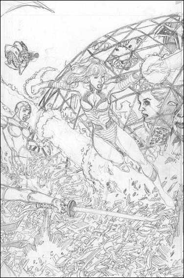 George Perez's Sirens issue 1-E George Perez 1:50 B&W Wraparound Left Side Cover