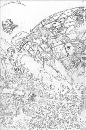 George Perez's Sirens issue 1-E George Perez 1:50 B&W Wraparound Left Side Cover