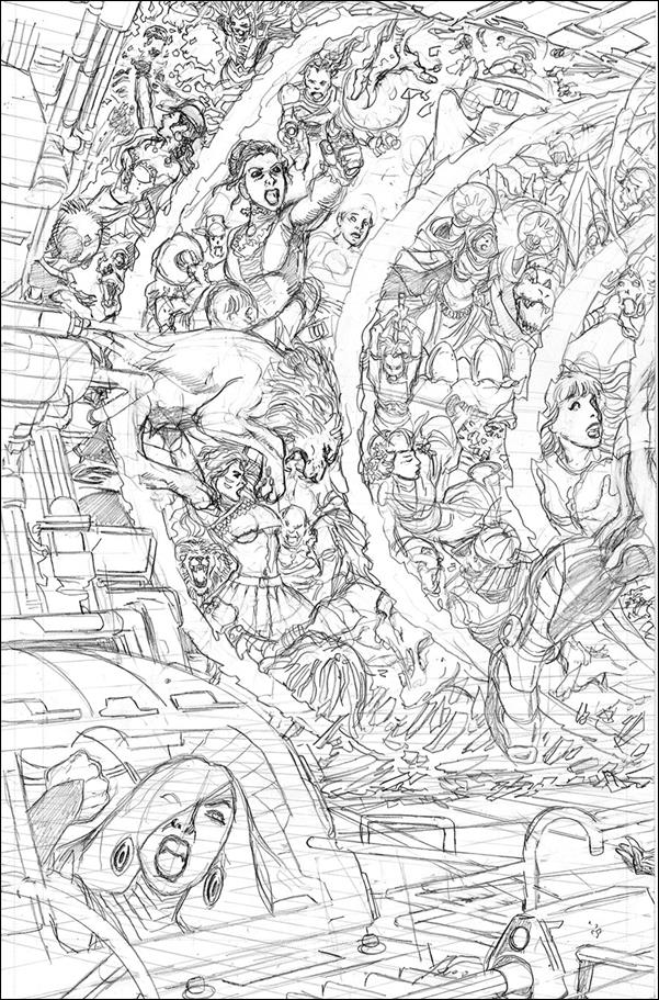 George Perez's Sirens issue 5-D Left Side 1:50 Sketch Cover