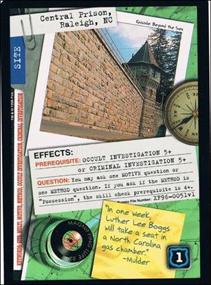 X-Files: Premiere Edition (Base Set) card XF96-0051v1 Central Prison, Raleigh, NC