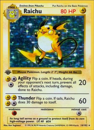 Pokemon (Base Set) card 14/102 Raichu (Holo) 1st Edition - Shadowless