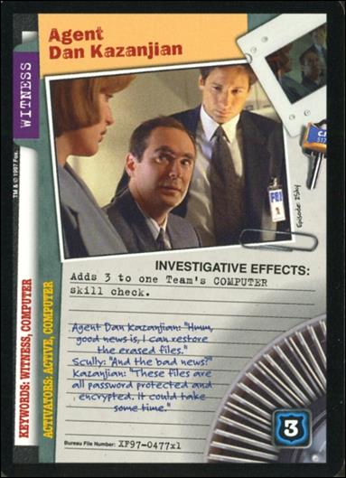 X-Files: 101361 (Base Set) card XF97-0477x1 Agent Dan Kazanjian