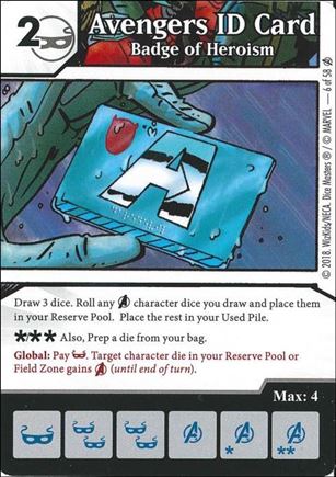 Marvel Dice Masters Avengers Infinity Campaign Box  card 6 Avengers ID Card: Badge of Heroism