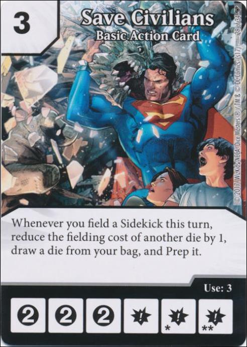 DC Comics Dice Masters Superman and Wonder Woman Starter Set card 29 Save Civilians: Basic Action Card 