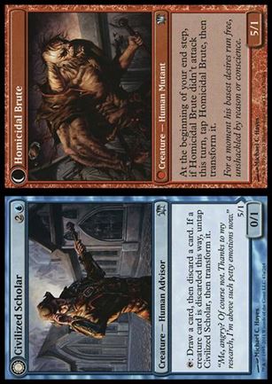 Magic the Gathering: Innistrad (Base Set) card 47 Civilized Scholar / Homicidal Brute