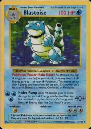 Pokemon (Base Set) card 2/102-B Blastoise (Holo) Unlimited - Shadowless