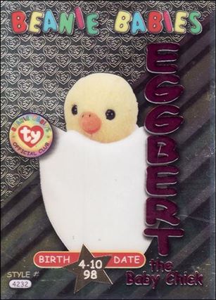 Beanie Babies Series 3 (Birthday or Rookie Subset) card 34-B Eggbert the Baby Chick Magenta Lettering