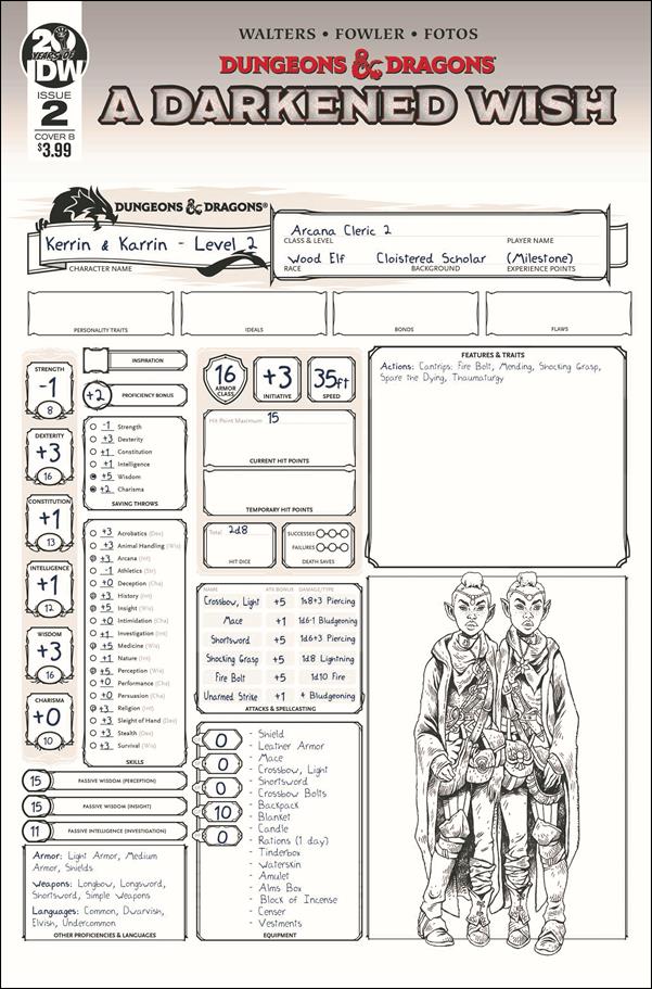 Dungeons & Dragons: A Darkened Wish issue 2-B Tess Fowler Character Sheet Cover
