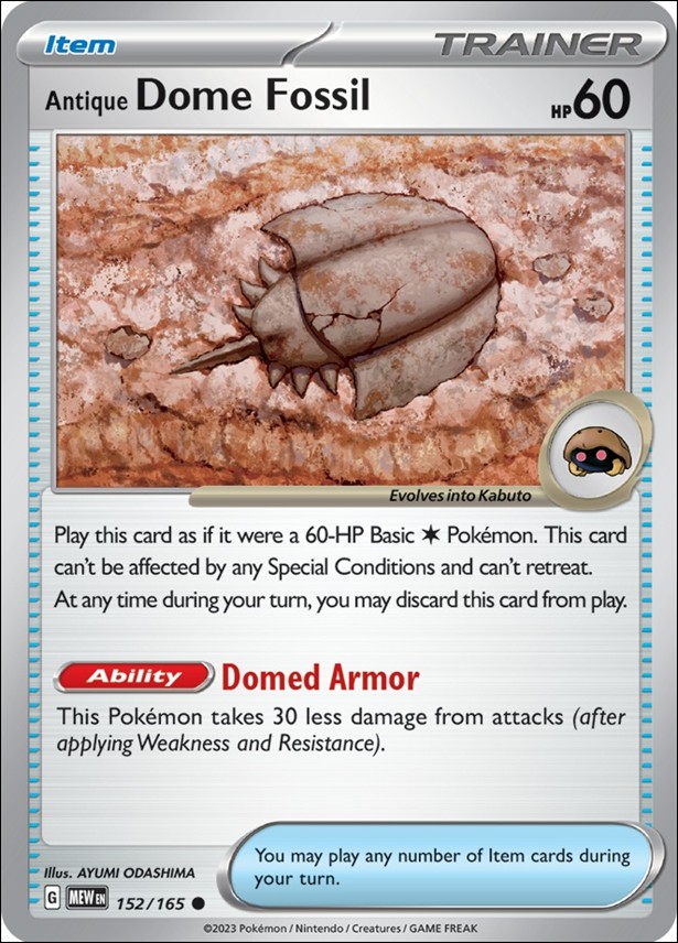 Pokemon: Scarlet & Violet - 151 (Base Set) card 152/165-B Antique Dome Fossil (Reverse Holofoil)