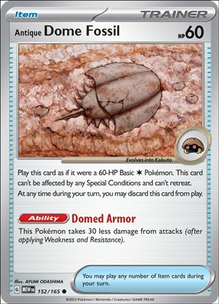 Pokemon: Scarlet & Violet - 151 (Base Set) card 152/165-B Antique Dome Fossil (Reverse Holofoil)