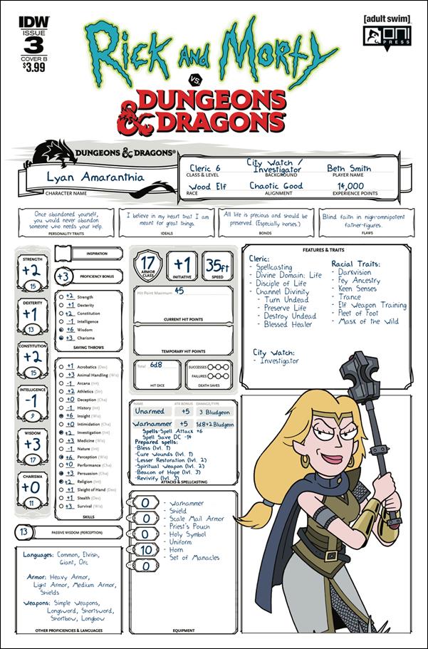 Rick and Morty vs Dungeons & Dragons issue 3-B Troy Little "Character Sheet" Cover