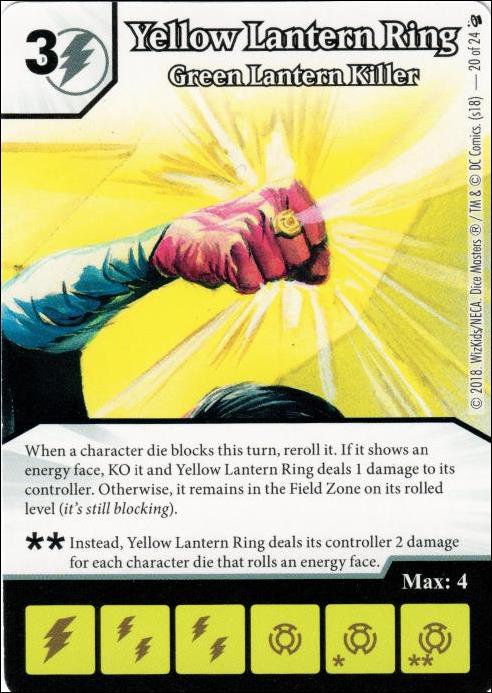 DC Comics Dice Masters Mystics Team Pack card 20 Yellow Lantern Ring: Green Lantern Killer