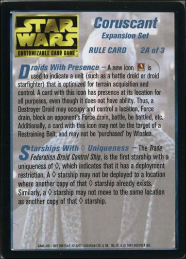 Star Wars: Coruscant Limited card 9-B Rule Card 2 of 3