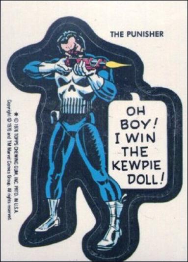 Marvel Super Heroes Stickers (Base Set) card NN33 The Punisher - "Oh boy! I win the Kewpie doll!" 