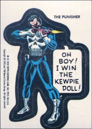 Marvel Super Heroes Stickers (Base Set) card NN33 The Punisher - "Oh boy! I win the Kewpie doll!" 