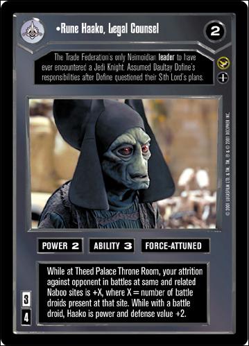 Star Wars: Theed Palace Limited (Base Set) card 25 Rune Haako, Legal Counsel (Alternate Image)