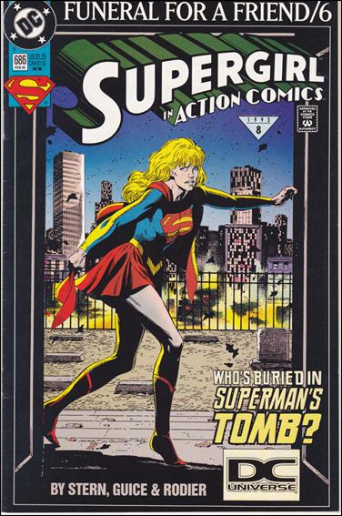 Action Comics (1938) issue 686-B White & Green Logo DC Universe UPC (2nd Printing)