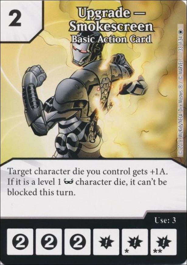 Marvel Dice Masters Iron Man and War Machine Starter Set card 33 Upgrade - Smokescreen - Basic Action Card 