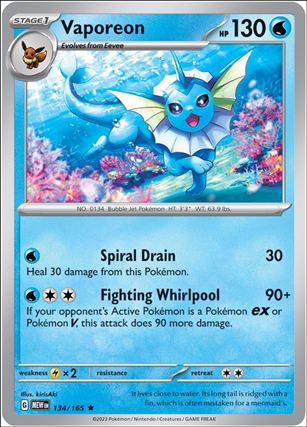 Pokemon: Scarlet & Violet - 151 (Base Set) card 134/165-B Vaporeon (Reverse Holofoil)