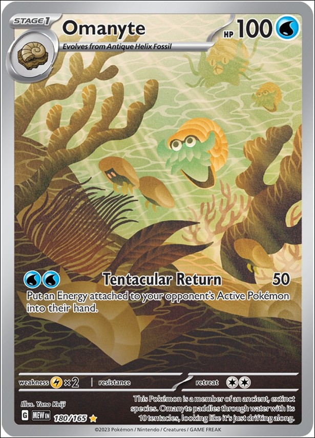 Pokemon: Scarlet & Violet - 151 (Base Set) card 180/165 Omanyte (HoloFoil) Full Art Illustration