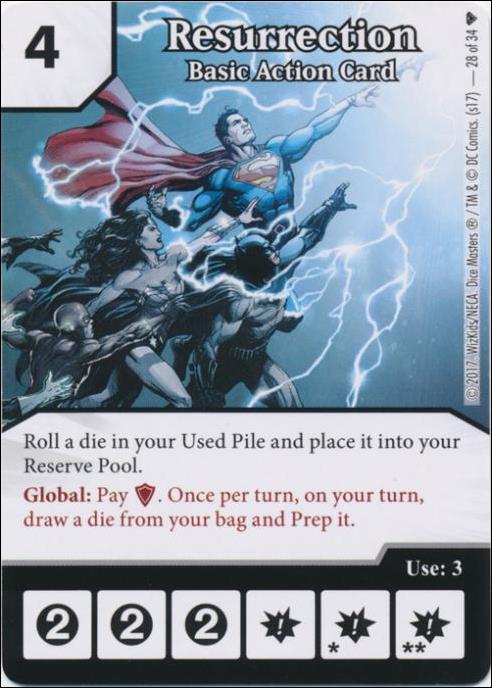 DC Comics Dice Masters Superman and Wonder Woman Starter Set card 28-B Resurrection: Basic Action Card (Foil)