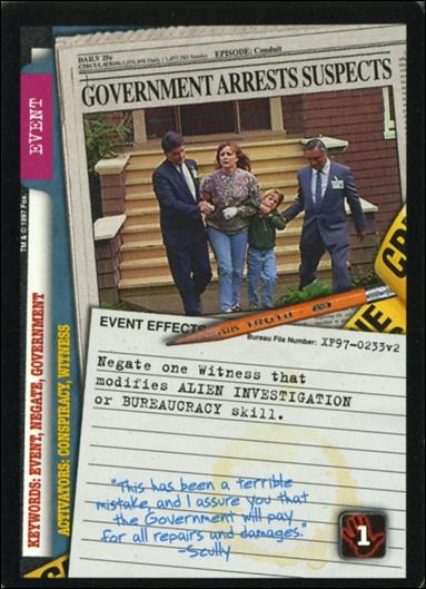 X-Files: The Truth Is Out There (Base Set) card XF97-0233v2 Government Arrests Suspects