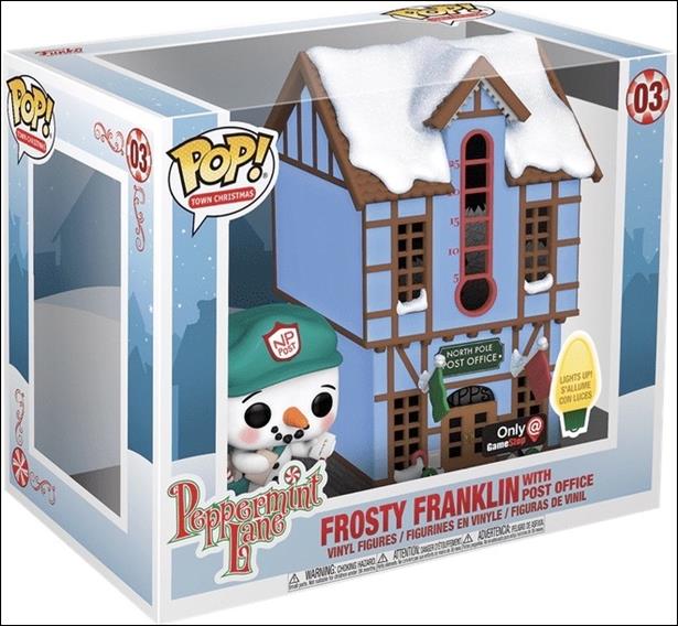 POP! Town Christmas figure 3 Frosty Franklin with Post Office GameStop