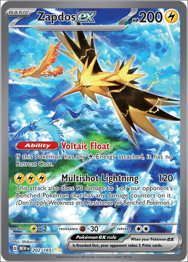 Pokemon: Scarlet & Violet - 151 (Base Set) card 202/165 Zapdos EX (HoloFoil) Full Art Illustration