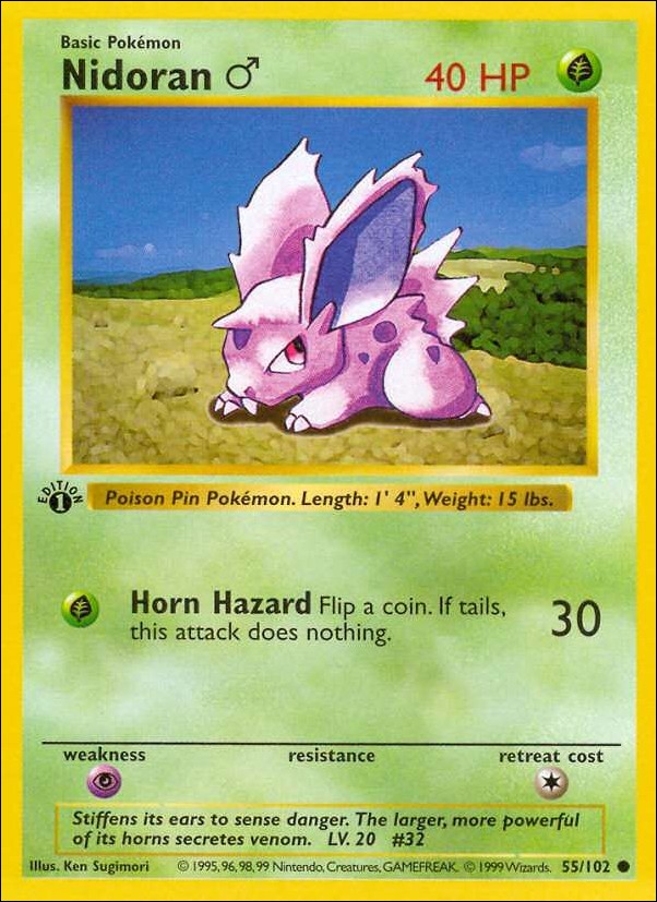 Pokemon (Base Set) card 55/102 Nidoran (1st Edition) - Shadowless