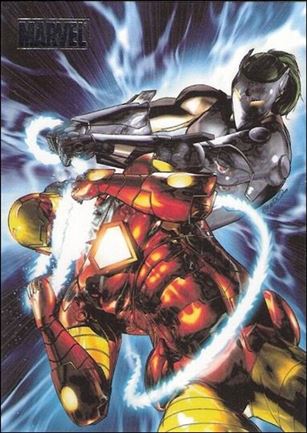 Marvel Heroes and Villains (Silver Foil Parallel Base Set) card 17 Iron Man vs Whiplash