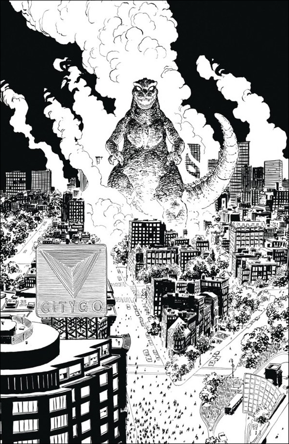 Godzilla vs. America: Boston issue 1-D Hayden Sherman Virgin B&W 1:50 Cover