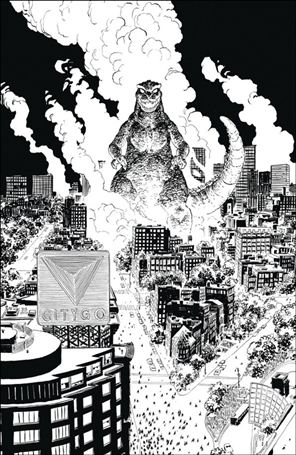 Godzilla vs. America: Boston issue 1-D Hayden Sherman Virgin B&W 1:50 Cover