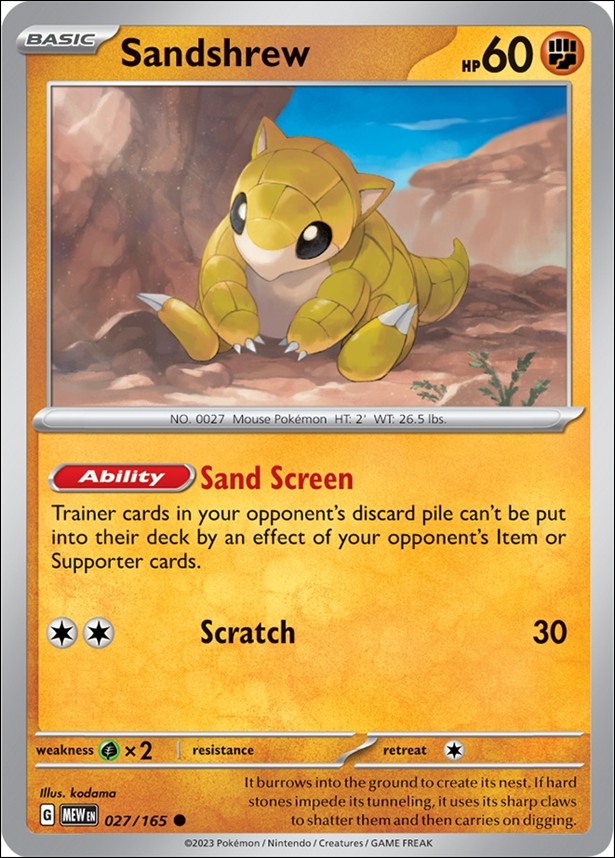 Pokemon: Scarlet & Violet - 151 (Base Set) card 027/165-B Sandshrew (Reverse Holofoil)