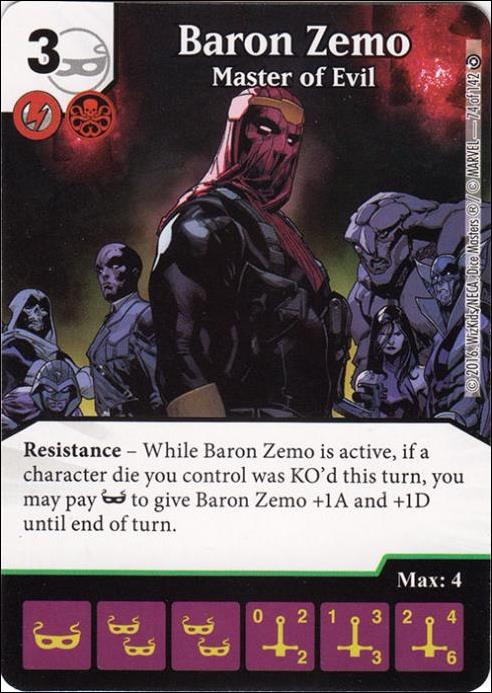 Marvel Dice Masters Civil War card 74 Baron Zemo: Master of Evil