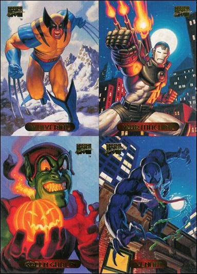1994 Marvel Masterpieces (Promo) card nn 1 4-Card Sheet Wolverine/War Machine G.Goblin/Venom