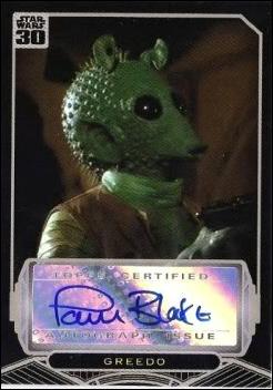 Star Wars 30th Anniversary (Autograph Subset) card nn20 Paul Blake - Greedo 1/1000 (1:492 packs)