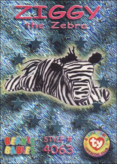 Beanie Babies Series 3 (Wild Subset) card 51 Ziggy the Zebra Teal Stars