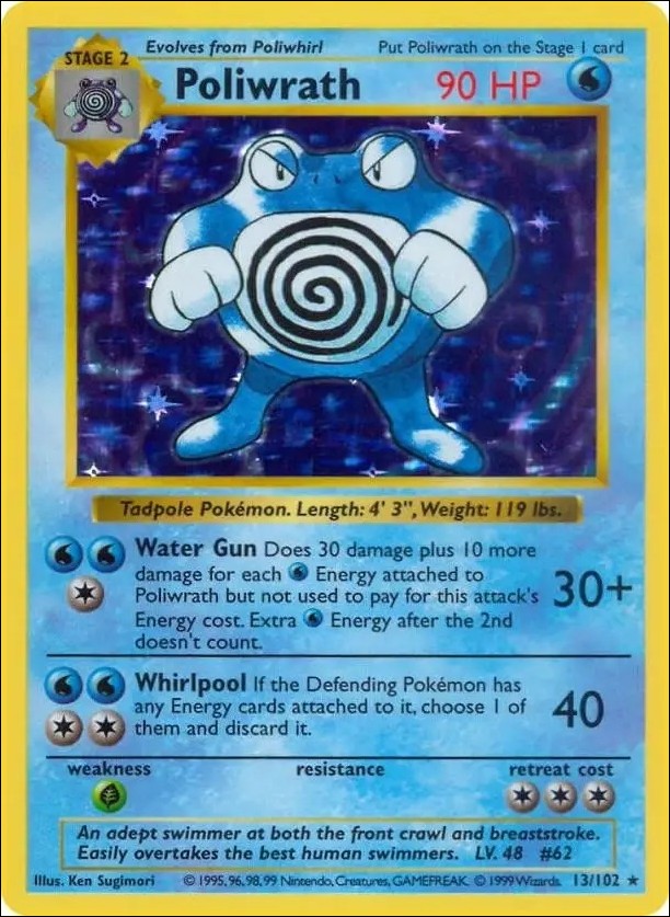 Pokemon (Base Set) card 13/102-B Poliwrath (Holo) Unlimited - Shadowless