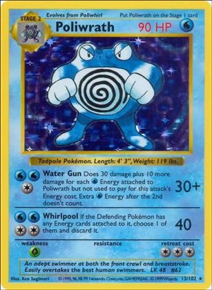 Pokemon (Base Set) card 13/102-B Poliwrath (Holo) Unlimited - Shadowless