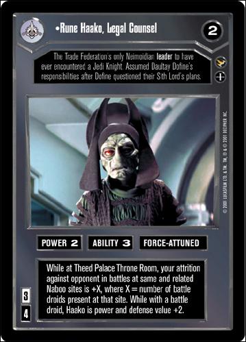 Star Wars: Theed Palace Limited (Base Set) card 24 Rune Haako, Legal Counsel