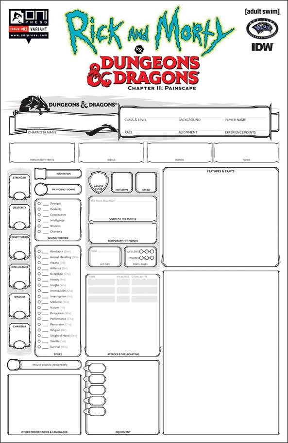 Rick and Morty vs Dungeons & Dragons Chapter II: Painscape issue 1-E Troy Look 1:15 Blank Character Sheet Cover