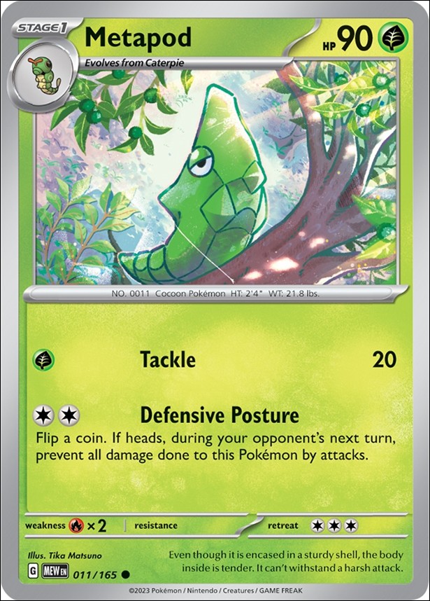 Pokemon: Scarlet & Violet - 151 (Base Set) card 011/165-B Metapod (Reverse Holofoil)
