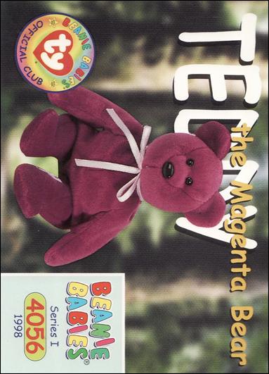 Beanie Babies Series 1 (Base Set) card 135 Teddy the Magenta Bear