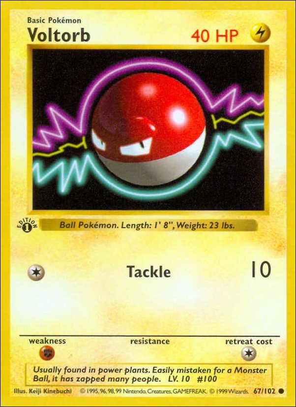 Pokemon (Base Set) card 67/102 Voltorb (1st Edition) - Shadowless