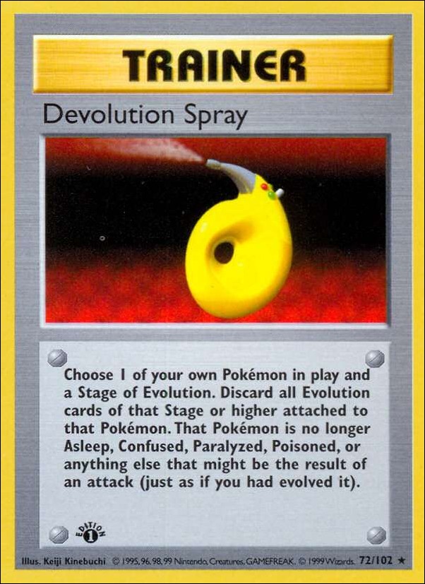 Pokemon (Base Set) card 72/102 Devolution Spray (1st Edition) - Shadowless