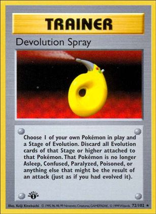 Pokemon (Base Set) card 72/102 Devolution Spray (1st Edition) - Shadowless