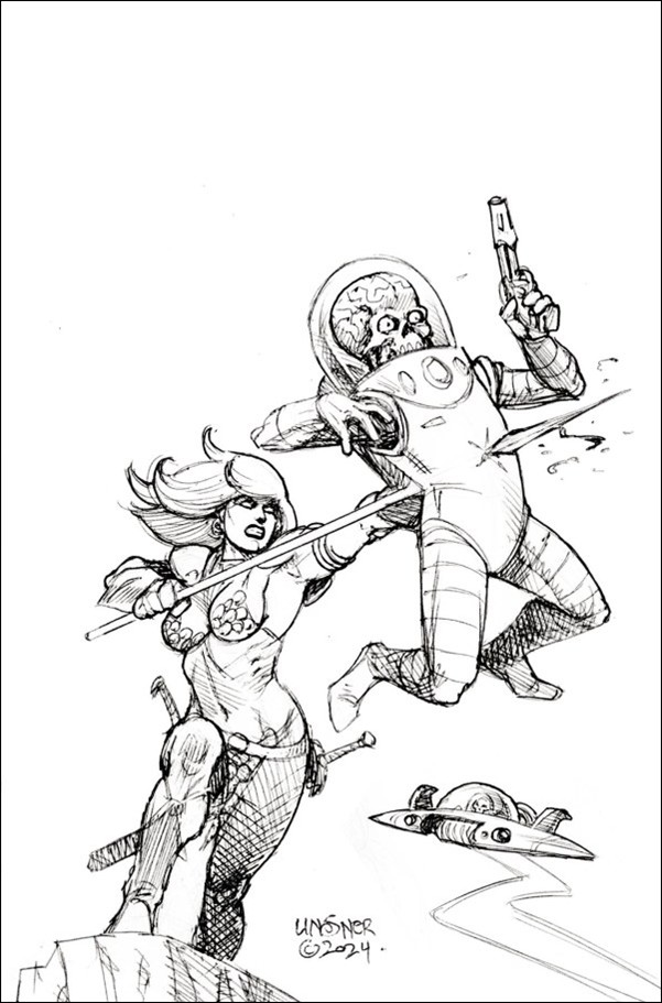 Red Sonja Attacks Mars issue 3-I Joseph M. Linsner B&W Virgin 1:20 Cardstock Cover