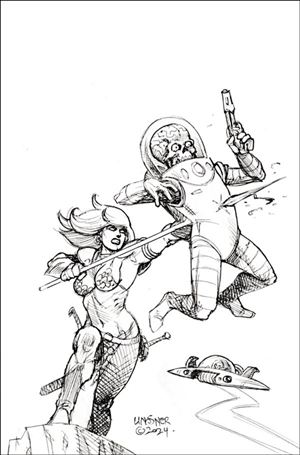 Red Sonja Attacks Mars issue 3.00-I Joseph M. Linsner B&W Virgin 1:20 Cardstock Cover