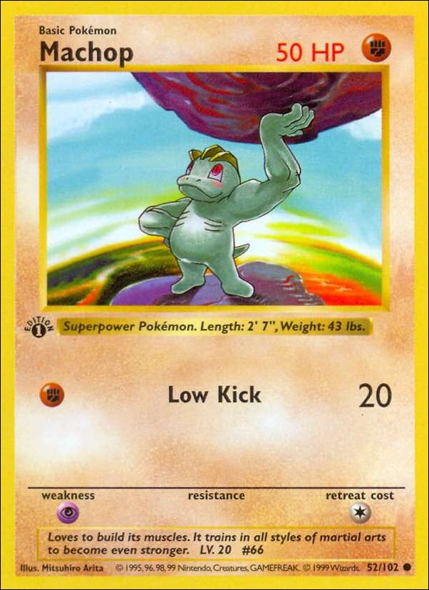 Pokemon (Base Set) card 52/102 Machop (1st Edition) - Shadowless