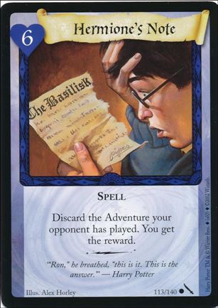 Harry Potter: Chamber of Secrets (Base Set) card 113 Hermione's Note
